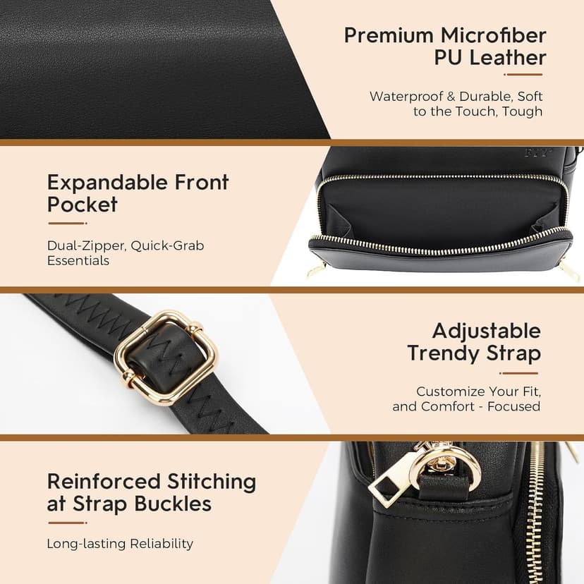 FYY Small Crossbody Bags for Women Vegan Leather Crossbody Purses for Women Travel with Adjustable Shoulder Strap