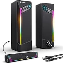 Computer Speakers, 2 in 1 PC Speaker , Gaming Speakers for PC Computer Laptop Desktop Monitor, RGB Speakers with Touch Sensitive Lighting, USB Powered 3.5mm Aux（Package Only Two Speaker, No Soundbar）