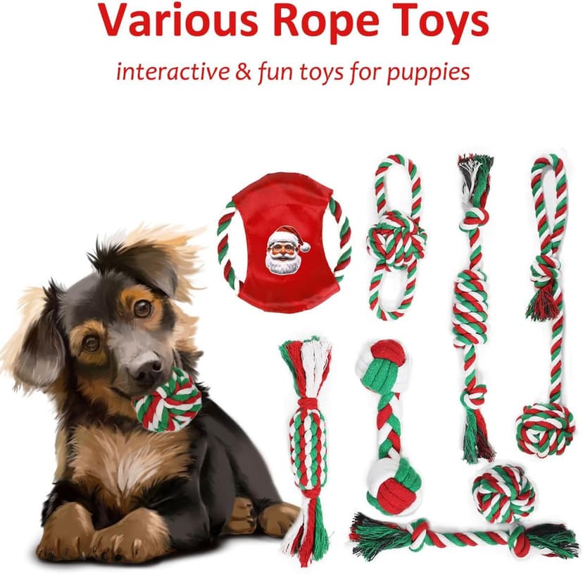 Beiker Christmas Dog Toys Bulk 15 Pack, Puppy Chew Toys for Teething Small Medium Puppies, Holiday Christmas Themed Presents Gifts Box Including Variety Tough Rubber and Rope Toys B0DG8WK4KW