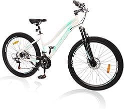 24/26 Inch Mountain Bike for Women & Girls, Twist Shifter, Dual Disc Brakes, Lockout Fork, 2.35" All Terrain Tires, Low Step Steel Frame, 85% Pre-Assembled