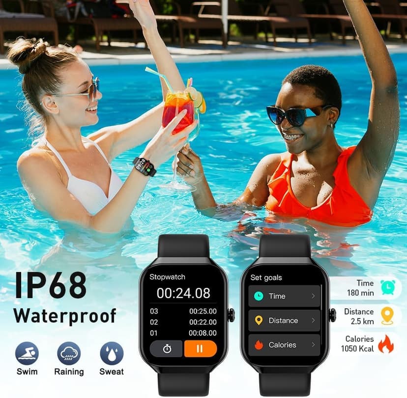 Smart Watch(Answer/Make Call), 1.96" HD Smartwatch for Men Women, 2025 Fitness Watch with 110+ Sport Modes/Heart Rate/Sleep Monitor/Pedometer, IP68 Waterproof Fitness Activity Tracker for Android iOS