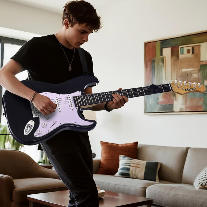 Meiou 39-Inch Electric Guitar Starter Kit ST Series-Complete starter kit with electric guitar, amp, strap, plectrum, tuner, strings, cable and guitar bag - Suitable for beginners (black)