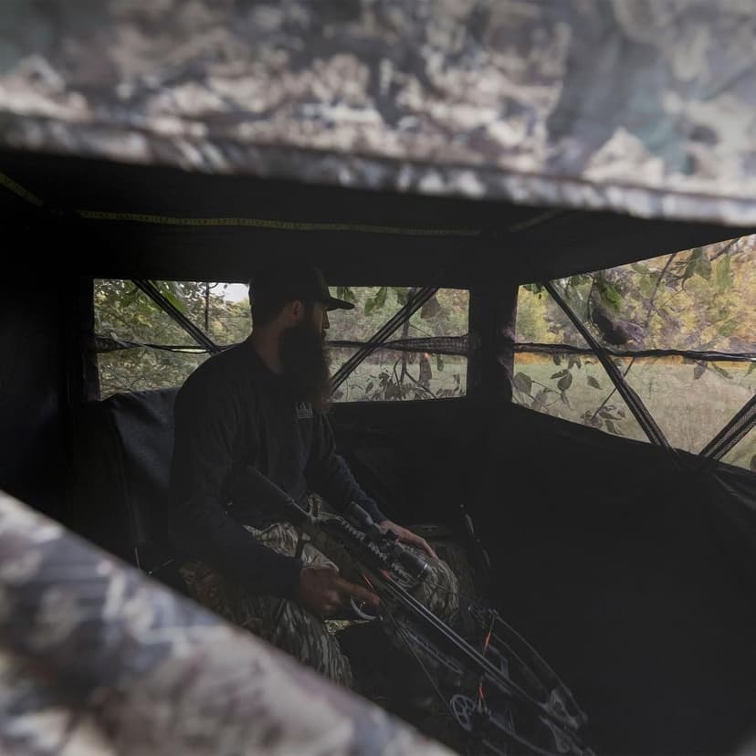 Hawk Reveal Hunting Archery Durable 73" Height Water Resistant Camo Concealing 3 Person Ground Blind with See-Through Mesh Window Panels