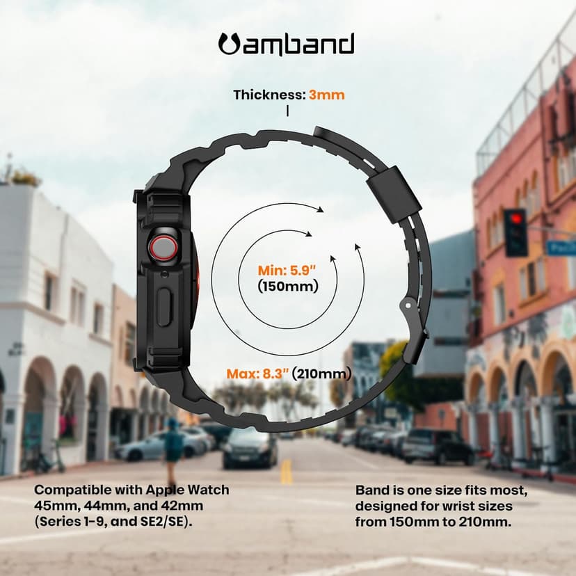 amBand E1 Rugged Band & Case for Apple Watch – Compatible with Series 1–11, SE3/SE2/SE – and Ultra 3/2/1, Lightweight Shockproof Design