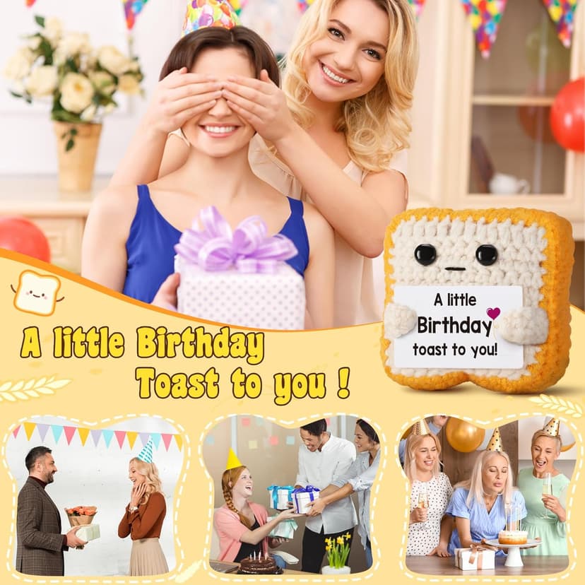 A little Birthday Toast to you - Crochet Toast Happy Birthday Gifts Card, Fathers Day Dad Gifts for Mom Women Men Her Him Sister Best Friend Girls Boys Fanny Handmade Knitted Emotional Positive Toast
