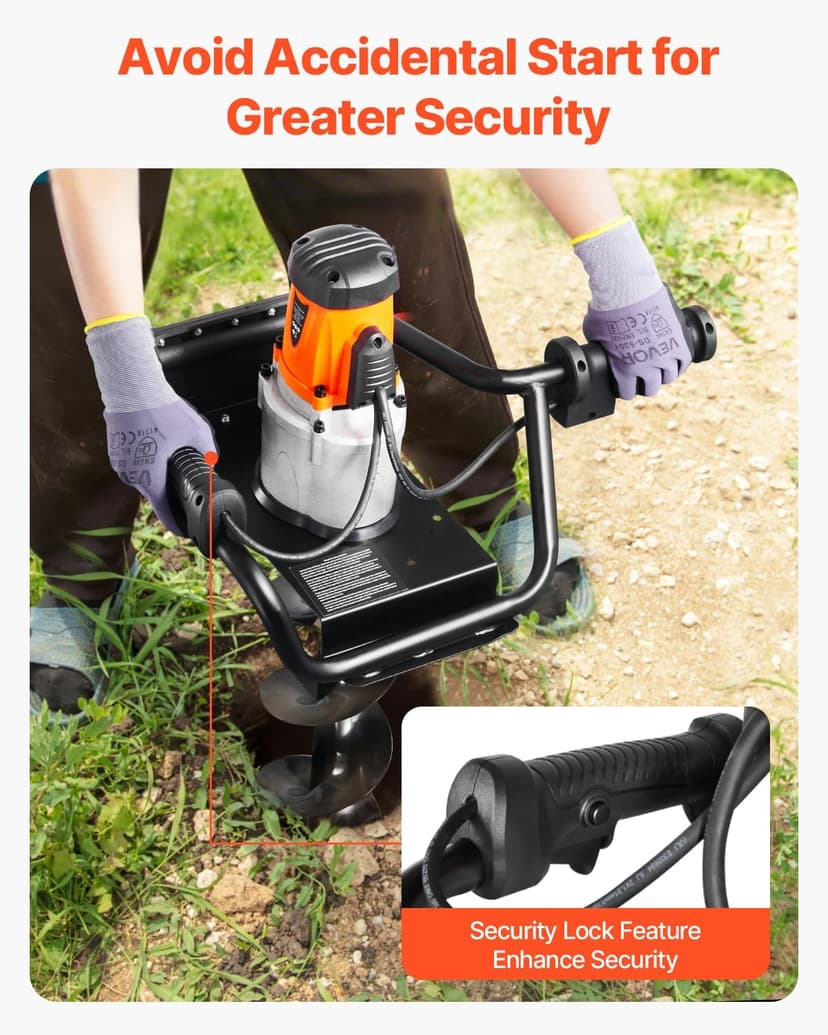 VEVOR Electric Post Hole Digger, 5.71 in Auger Bit with 1500W Powerful Motor, 140 RPM Alloy Steel Earth Auger Drill Bit with 10.24 in Extension Rod, for Post Hole Digging, Drilling & Tree Planting