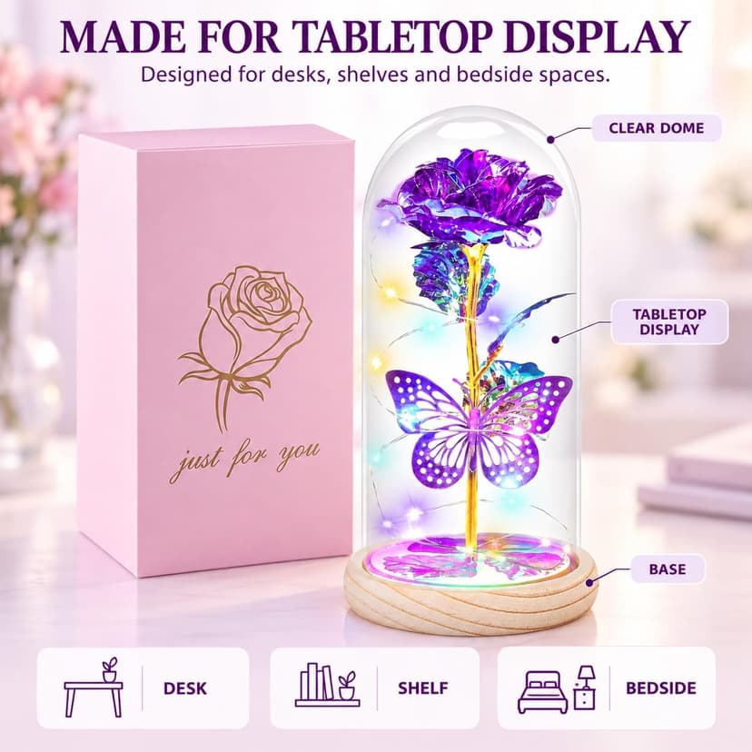 QUNPON Mothers Day Rose Gifts for Mom Flowers Rose Gifts for Women,Birthday Gifts for Women,Purple Butterfly Flowers for Mom Mother Day Flower Gifts from Daughter Son,Gift for Sister,Her,Grandma,Wife