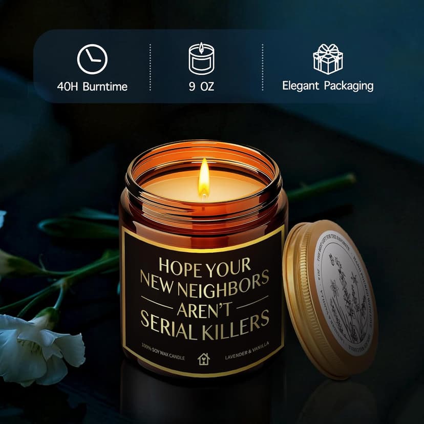 House Warming Candle Gifts for New Homeowner Women Men, Hope You New Neighbors Aren't Serial Killers, Funny New Home Candles Gift for Neighbor Couple Friend Sister, Unique Moving Away candle-19