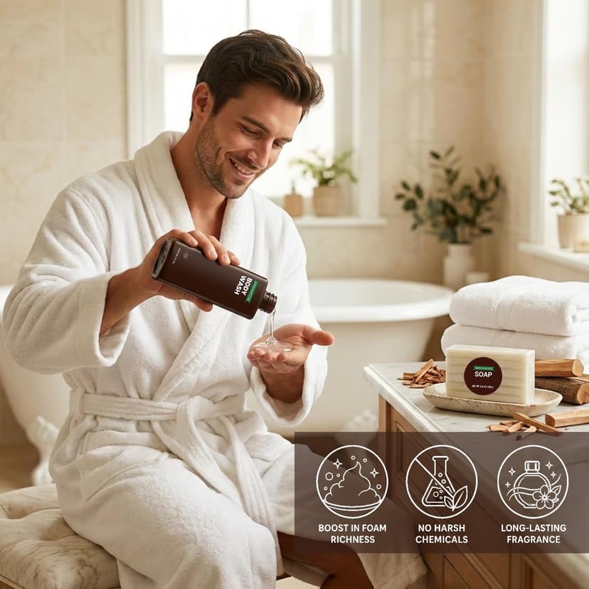 Rinse & Robust Gifts for Men 10Pcs Gift baskets for Men, Sandalwood Bath and Body Works Men Gifts for Birthday for Dad Boyfriend Husband B0DW8M5GBN
