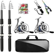 Telescopic Fishing Rod and Reel Combo Set, 2PCS Collapsible Fishing Poles, Fishing Kit with Spinning Reel Fishing Pliers and Lip Gripper, Travel Saltwater Freshwater Fishing Gear for Adults Beginners