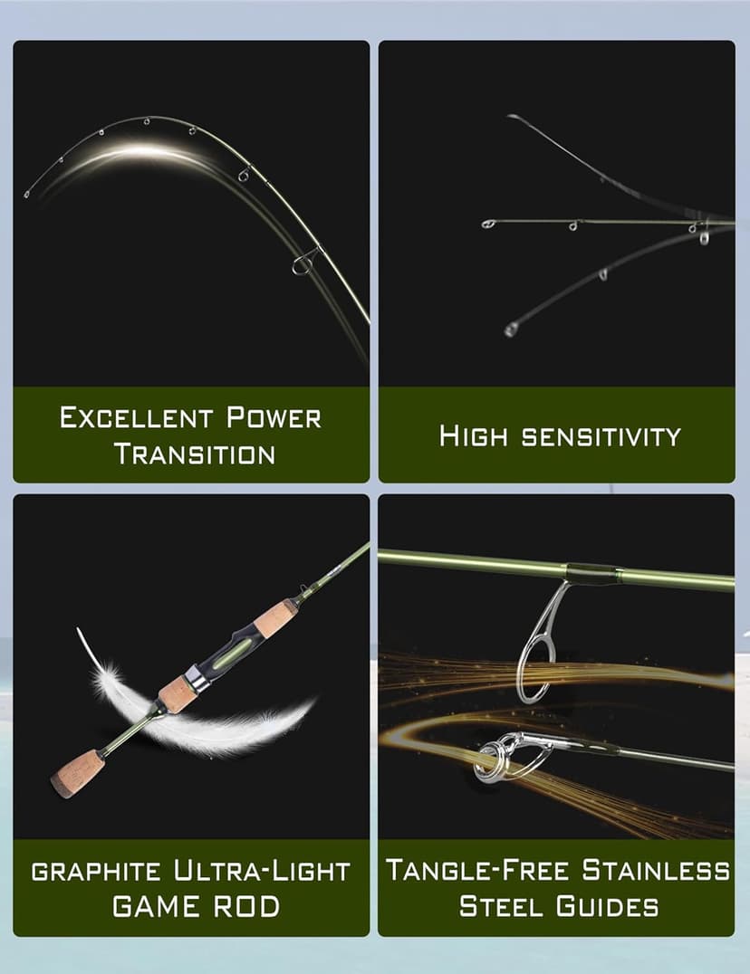 LITTMA Wild Streams Ultralight Spinning&Casting Trout Rod, 2-Piece Fishing Rod for Crappie, Panfish & Micro Fishing, Green Carbon Fiber Blank with Cork Handle, 5’6”/6’/6’6”/7’