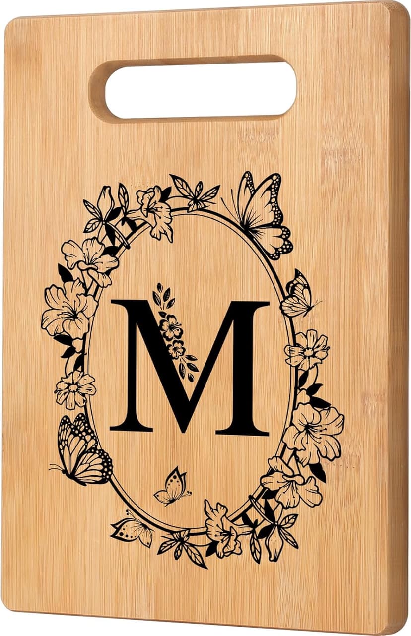Personalized Cutting Board, Initial Birthday Gifts for Women Wedding Gifts for Couple, Monogrammed Engraved Bamboo Wood Kitchen Gifts, Unique Gift for Christmas Anniversary Housewarming(Letter M)