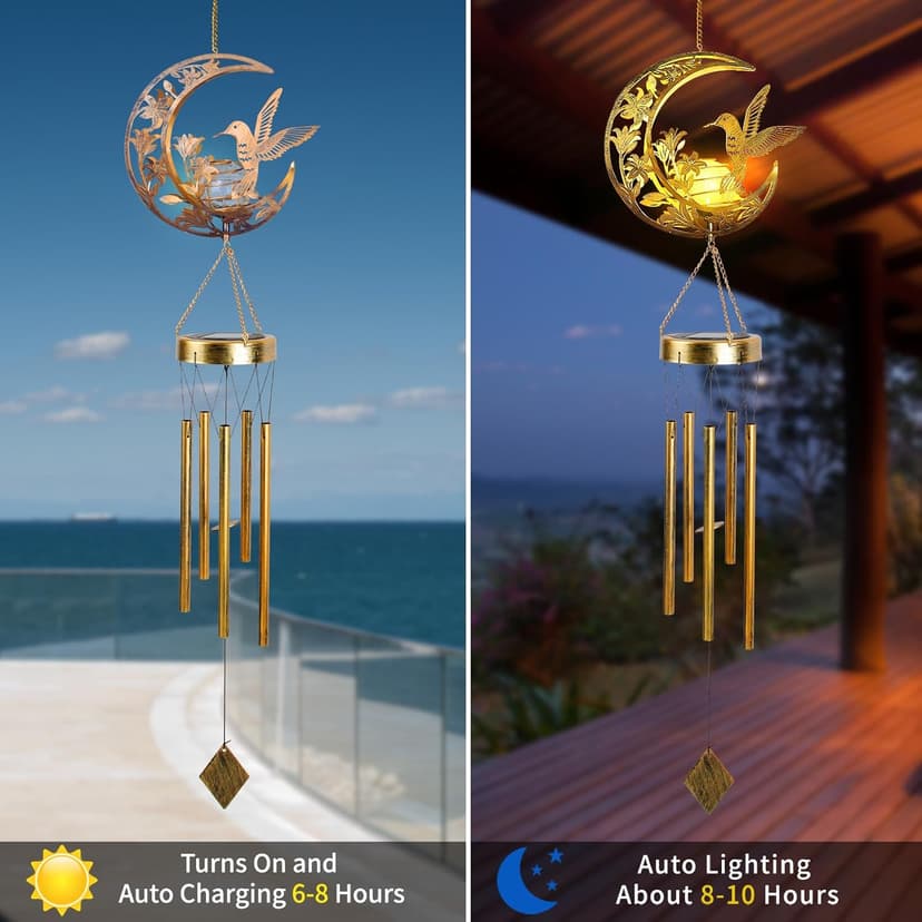 Moon Hummingbird Wind Chime Outdoor, Handcrafted Metal Garden Wind Chimes with Hummingbird Charms, Melodic Wind Bells for Patio Porch Decor, Weatherproof Gift for Nature Lovers & Bird Watchers B0F9YH8KZP