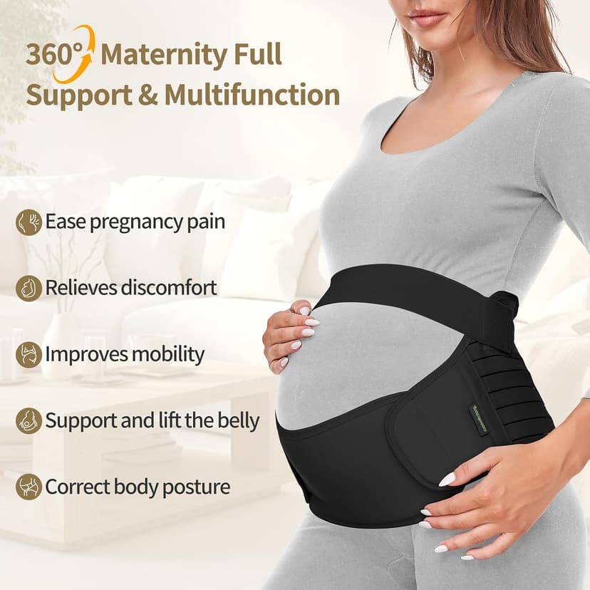Pregnancy Support Belt Maternity Belly Band Pregnancy Belly Support Bands for Back/Pelvic/Hip Pain (M, Black) Maternity Belt Pregnancy Belly Band 3 in 1 Support Belt for Pregnant Women B09PZ5PSXW