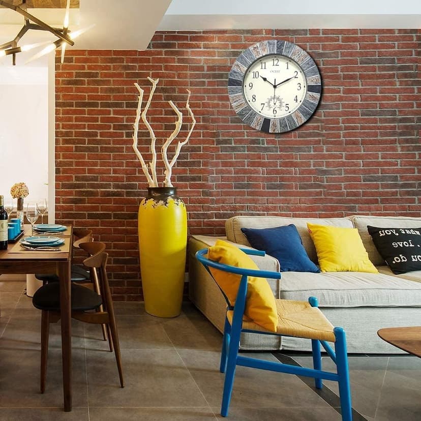 UMEXUS Outdoor Clock with Thermometer, 13 Inch Retro Large Waterproof Wall Clocks Indoor Silent Non-Ticking Battery Operated Weatherproof Decor for Garden Kitchen Bathroom Mother Gift