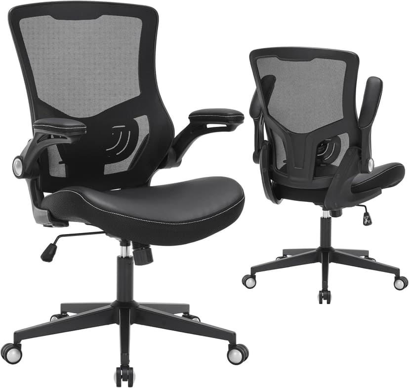 Office Chair, Ergonomic Desk Chair with Adjustable Lumbar Support, Breathable Mesh Computer Chair with Flip-up Armrests, 350lbs Comfy Swivel Task Chairs for Home Office, Black