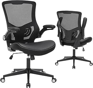Office Chair, Ergonomic Desk Chair with Adjustable Lumbar Support, Breathable Mesh Computer Chair with Flip-up Armrests, 350lbs Comfy Swivel Task Chairs for Home Office, Black