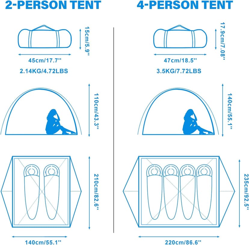 BISINNA 2/4 Person Camping Tent Lightweight Backpacking Tent Waterproof Windproof Two Doors Easy Setup Double Layer Outdoor Tents for Family Camping Hunting Hiking Mountaineering Travel