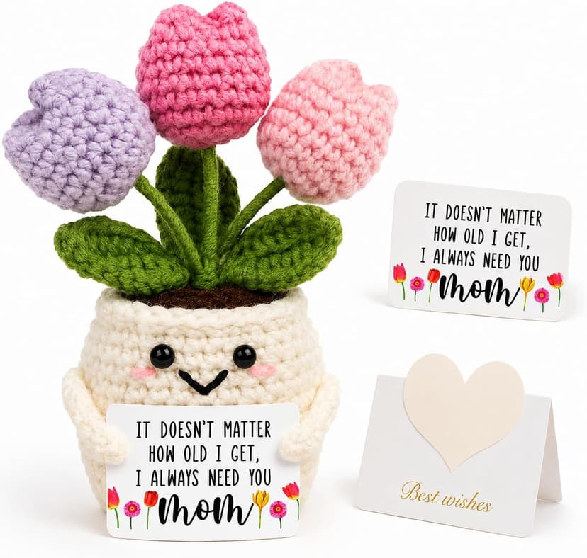 Handmade Positive Tulip Flower Crochet Teacher Appreciation Gifts-Delicate Crochet Flowers Doll, Inspirational Gift Knitted Potted Flowers Desk Decor, Thank You for Women, End of Year Teacher Gifts B0H2WDH3M5