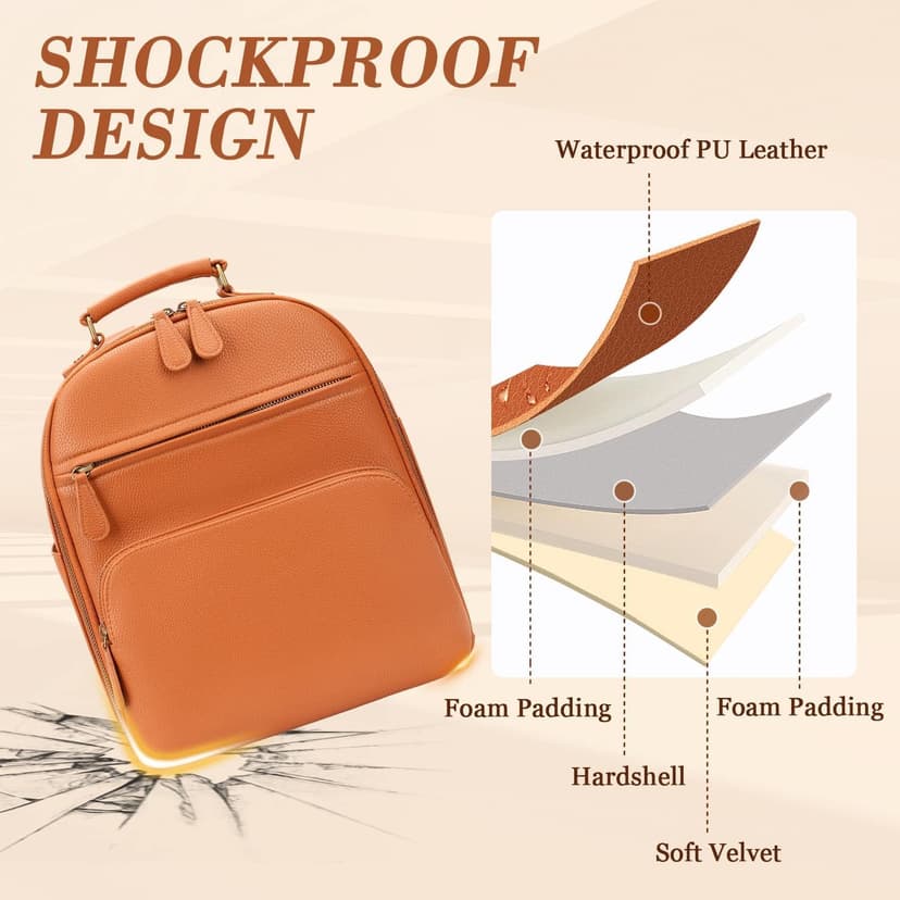 Divvia Small Camera Backpack, Classic PU Leather for DSLR, Professional Camera Bag for Photographers with 11 Inch Pad/Tablet Compartment, 10L Brown