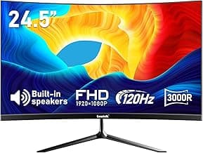 Gawfolk 24.5 Inch Gaming Curved Monitor Built-in Speakers, 3000R 120Hz PC Screen Full HD 1080P, HDMI 2.0, VGA, Wall Mount Compatible 75 * 75mm