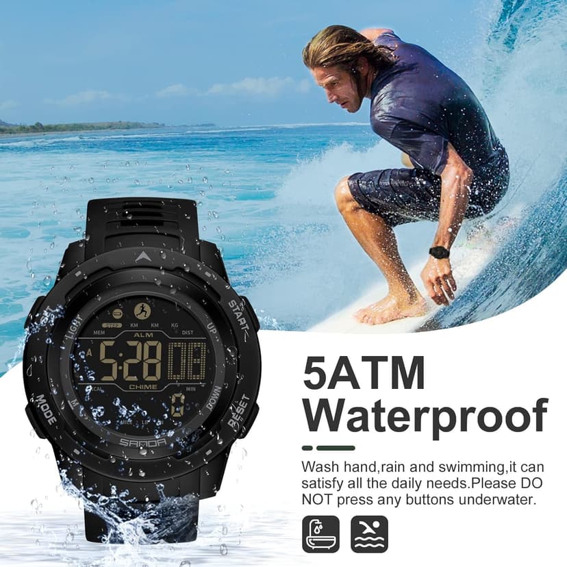 findtime Men's Digital Watch Waterproof Pedometer Watches Sport Watch Step Counter Calorie Military Watch with Stopwatch Alarm LED Backlight Countdown