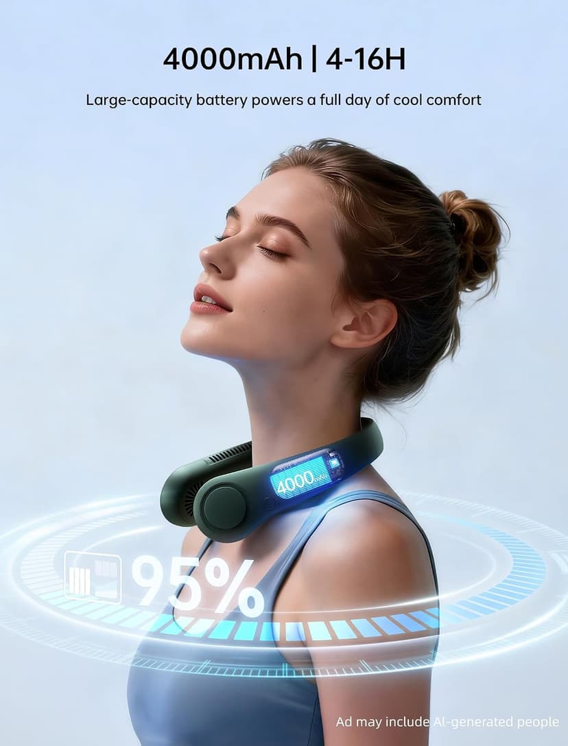 Battery Operated Wearable Personal Fan, Twistable, Rechargeable Travel Essentials, Gifts for Women Men-Dark Green JISULIFE Portable Neck Fan, Hands Free Bladeless Fan, 5 Speeds, 4000 mAh B08911JGGW