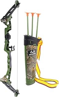 NKOK Realtree Jr. Compound Bow Set; PVC Tipped Suction Cup Arrows Can Be Propelled Up to 40 Feet; 3 Arrows and Target; Red LED Scope; Age 6+