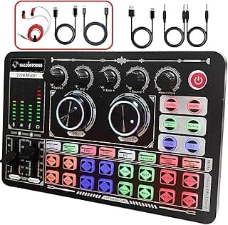 HALCONTORNO Podcast Sound Board F999 Plus - Music Mixer Board, Audio Mixer for YouTuber Streamer Music Gamer, Audio Interface, DJ Equipment Sound Card for Beginners (F999 Plus)