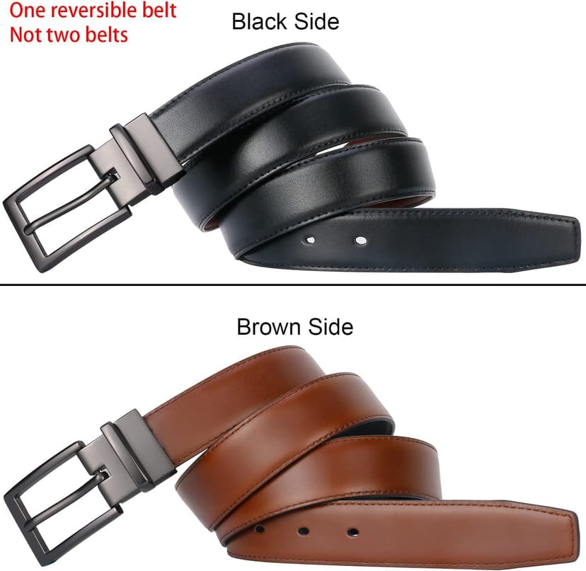 Lavemi Mens Belt Reversible 100% Italian Leather Dress Casual,One Reverse for 2 Colors,Trim to Fit