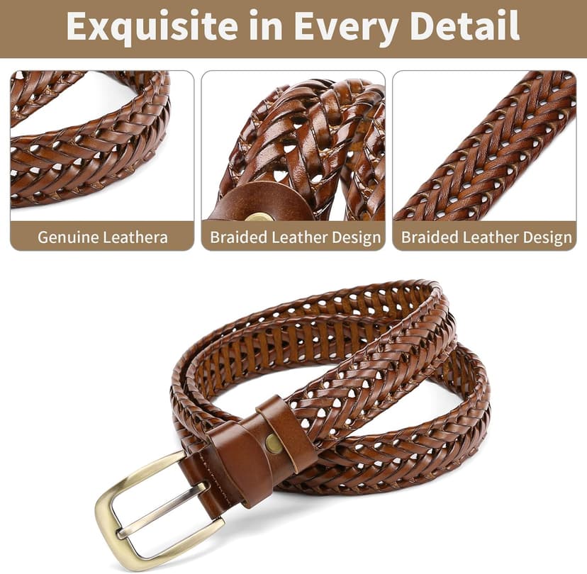 SENDEFN Leather Braided Belts for Men, 1 3/8" Casual Woven Leather Belt for Men Jeans Golf Dress Pants with Gift Box