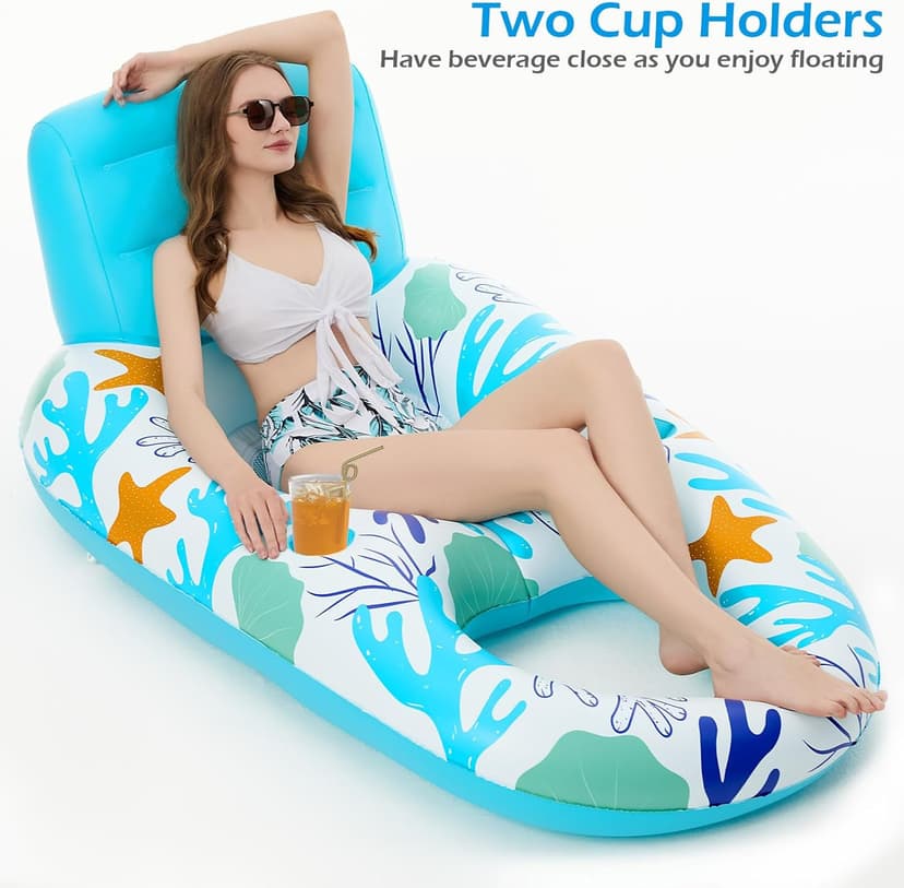 Jasonwell Inflatable Pool Float Adult - Pool Floaties Lounger Floats Raft Floating Chair Water Floaties for Swimming Pool Lake Lounge Float with Cup Holders Beach Pool Party Toys for Adults