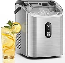 Antarctic Star Nugget Ice Makers Countertop with Auto-Cleaning, 35lbs/Day, Portable Sonic Ice Machine with Handle, Basket and Scoop for Home/Kitchen/Office/Camping(Stainless Steel Silver)