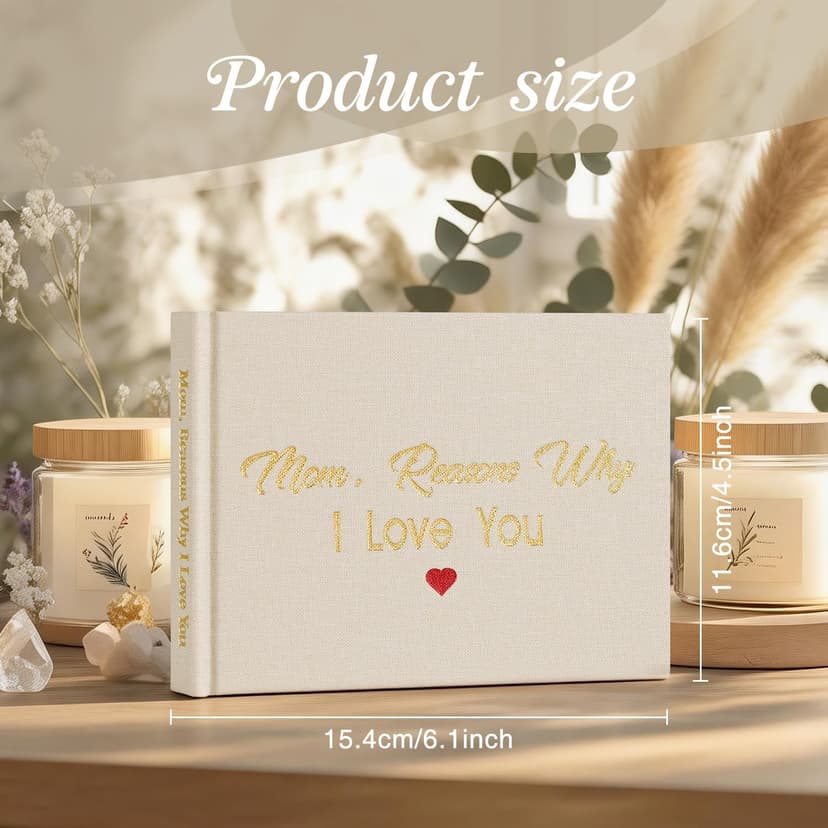 Artmag What I Love about Mom Fabric Book Fill-in-the-Blank Love Journal for Mom Birthday Mother's Day Christmas Gifts Stocking Stuffer for Mother Beige
