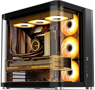 JONSBO TK-2 Black ATX Mid-Tower Pc Case,Hyperboloid Glass Design, Separated Cabinet Structure, Al Alloy Shell Desktop Computer Case, Support BTF Motherboard/ATX Power supply/360 AIO, Black