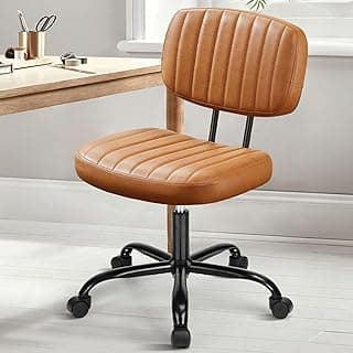 DUMOS Armless Home Office Executive Chair - Small Desk Chair with Low Back Lumbar Support, Height Adjustable PU Leather Computer Task Chair with 360° Swivel Wheels, for Adults, Brown