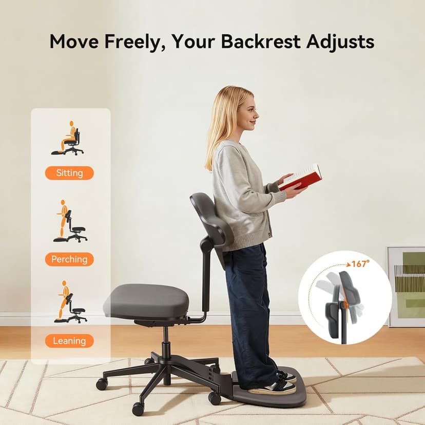 Newtral Standing Desk Chair, Standing Mate Chair for Sit-Stand, Ergonomic Leaning Perch Chair with Anti-Fatigue Mat, Standing Desk Stool, Horse Saddle Chair, Height Adjustable Home Office Posture Seat