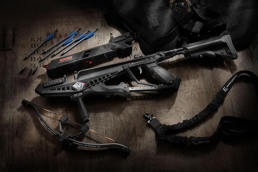 EK Archery Repeating Adder Crossbow 130 lb Cross Bow with 5 Shot auto-loading Magazine Includes 15 Carbon Arrows Bolts. Urban Preppers, Bushcraft, Home Defense, Target Shooters, Small Game Bow Hunting