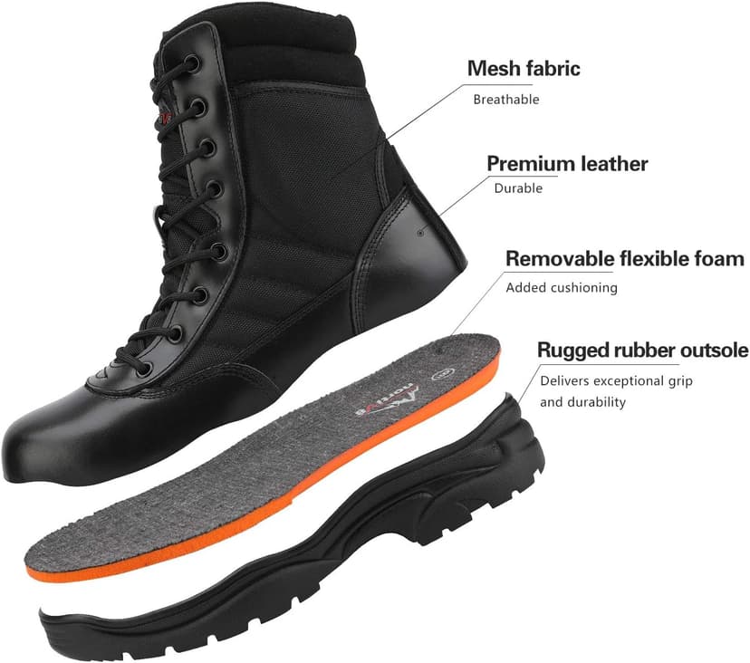NORTIV 8 Men's Military Tactical Work Boots Side Zipper Leather Motorcycle Combat Boots Trooper