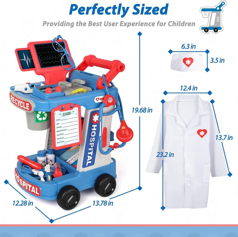 Kids Doctor Playset with Cart, Costume & Stethoscope, Role Play, Pretend Play Medical Toys, Birthday Gift Liberry Toddlers Doctor Kit Toy for Girls Boys Ages 2 3 4 5, Blue B0BYNC6XMQ