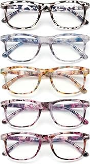 JOLISU 5 Pack Reading Glasses For Women - Stylish Blue Light Blocking Readers -Womens Men Spring Hinge Eyeglasses (2.00)