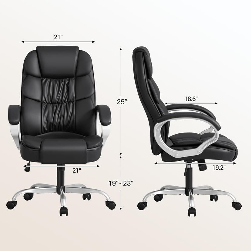 Homall Office Chair High Back Computer Desk Chair, PU Leather Adjustable Height Modern Executive Swivel Task Chair with Padded Armrests and Lumbar Support (Black)