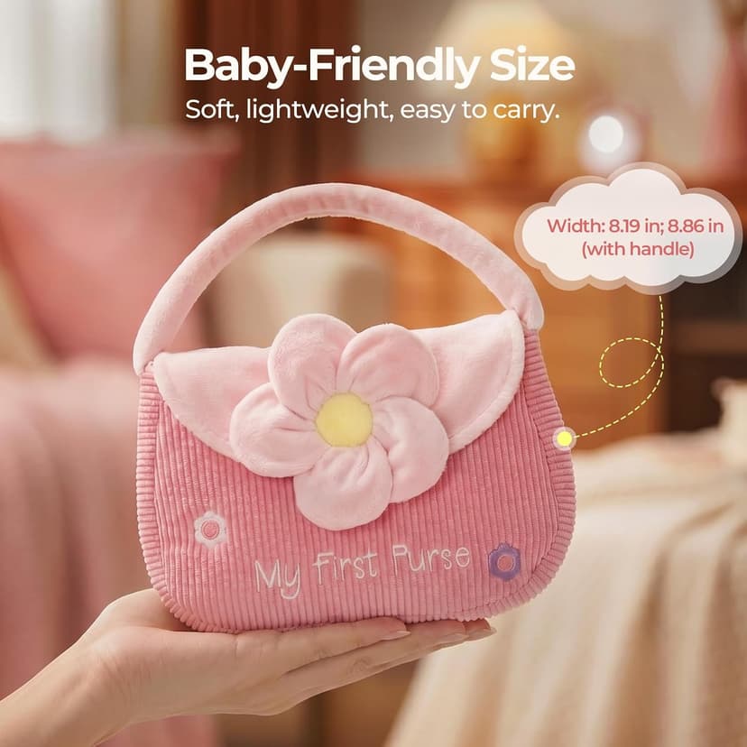 Teether Phone, Wooden Keys & Car Key, Soft Baby Purse with Mirror & Crinkle Card, Sensory Pretend Play, 1 Year Old Girl Gifts let's make My First Baby Purse, 10 Pcs Sensory Toy for Baby & Toddler Girls B0H151K19V