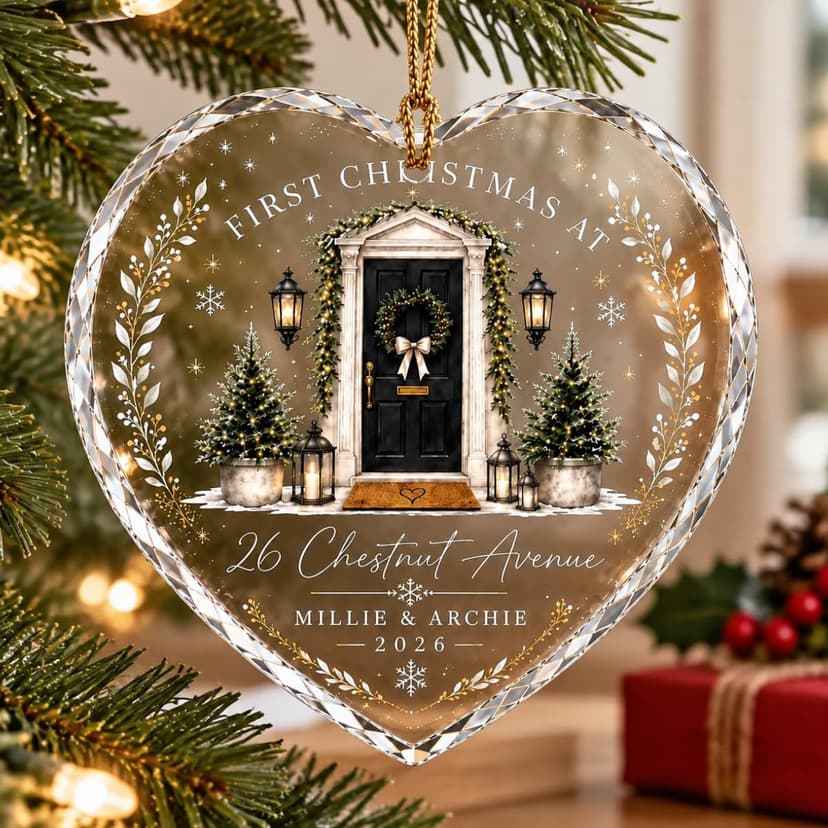 Personalized First Christmas in Our New Home Ornament, Custom Glass Christmas Ornament with Name and Address, New Homeowner Housewarming Gift, Couple Family Keepsake Xmas Tree Decoration/3 B0HK84RH1L