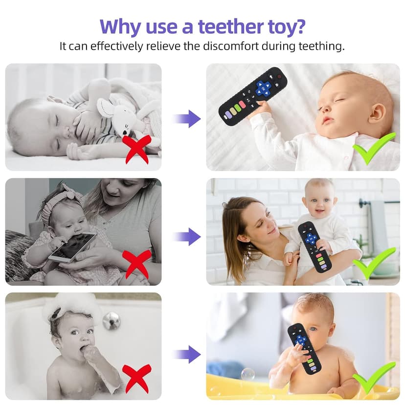 TV Remote Control Shape Teething Relief for Infants (Black) Chuya Baby Teether Toy Chew Toys for Babies 3-24 Months B0BYNDL3SW