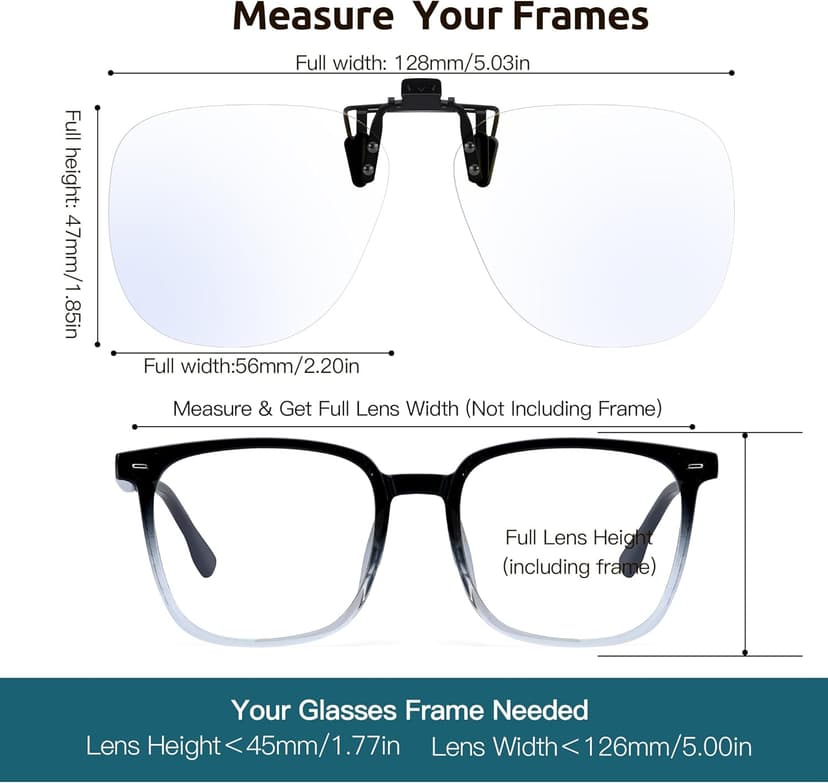 VIEWBETTER Clip On Blue Light Blocking Glasses for Eyes Strain & Light-Sensitive Flip Up Frameless Yellow Lenses BL103Y