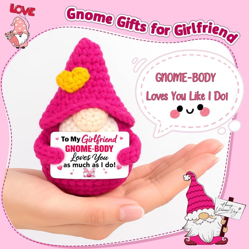 Cute Handmade Crochet Gnome Gift for Girlfriend Gf Her Women Birthday Anniversary National Girlfriends Day Romantic Gifts Gifts for Girlfriend Birthday Christmas - Sweetest Day Gf Gifts B0H3B3LP27
