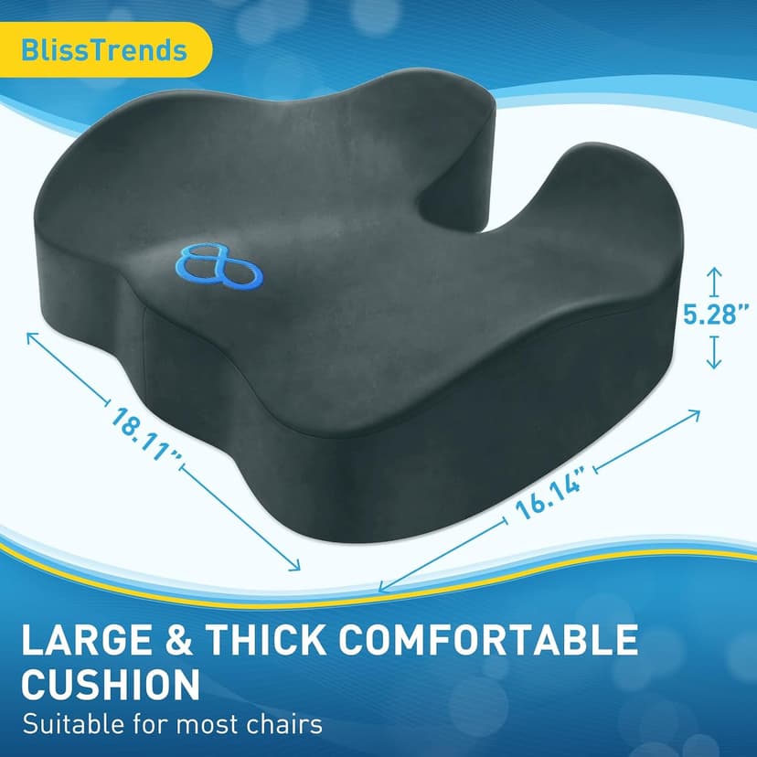BlissTrends Seat Cushion,5.2in Thick Memory Foam Cushions for Office Chair, Car Seat, Airplane, Relieving Pressure Tailbone Sciatica Back Pain for Long Sitting Office Workers, Car Drivers DarkGreen