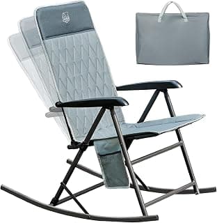 Timber Ridge 3-Level Adjustable Rocking Camping Chair, Padded High Back Outdoor Rocking Chair with Side Pocket, Portable Folding Rocker for Adults, Supports 300 LBS for Lawn, Patio, Porch