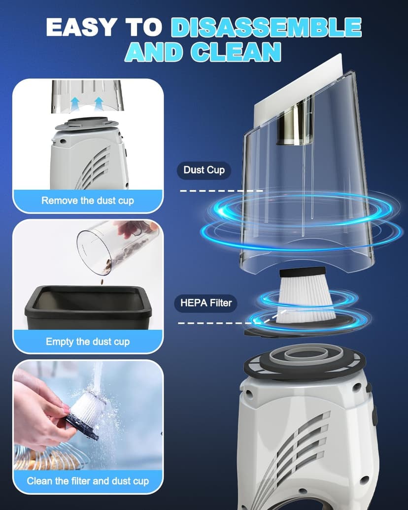 EABOSON Handheld Vacuum Cordless, 16000PA High Power Suction Hand Held Car Vacuum Cleaner Portable with Washable Filter & Multi Accessories, Rechargeable Dust Busters for Car Home Office and Pet Hair